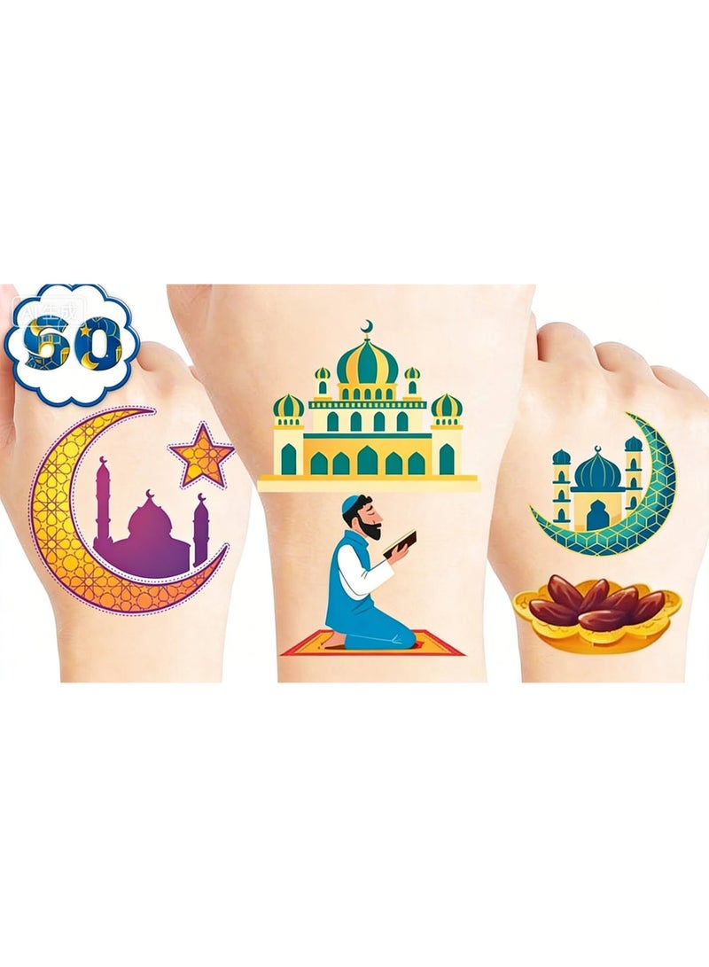 ٦٠ قطعة من ملصقات الوشم المؤقتة الجاهزة للأطفال، بتصميمات رمضانية مباركة وعيد الفطر والأضحى | هدايا رائعة لحفلات أعياد الميلاد، ومستلزمات، وديكورات، وملصقات وشم مؤقتة، وجوائز وهدايا مدرسية للأولاد والبنات - Image 1
